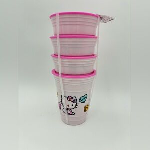 Hello Kitty Conversation Hearts I Heart U Valentines Plastic Cups Set of 4